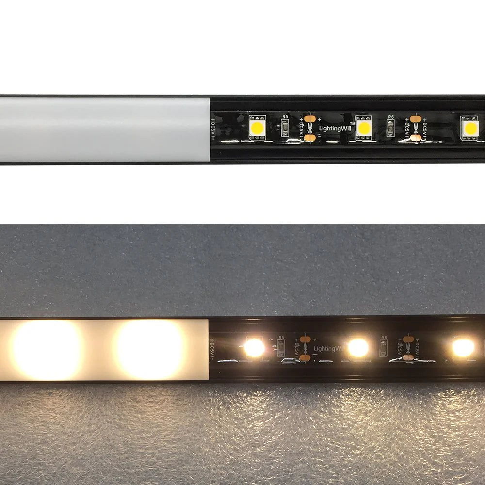 V Shape LED Channel - V02-B 10mm Silver / Black Aluminum Profile | Milky White Cover | Standard LED Mounting Channel – 1m / 2m / 3m | 50 / 100-Pack