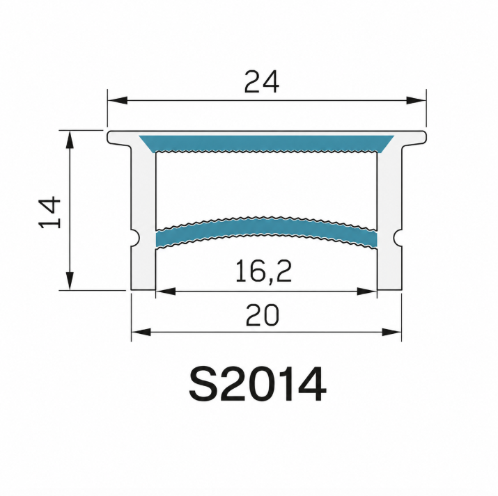 LQ Series S2014 Quick Install LED Neon Profile | White Edge Structure | 20×14mm Top Emitting neon diffuser profile | Max Strip Width ≤16mm | Interior Display Lighting | 5M/500M