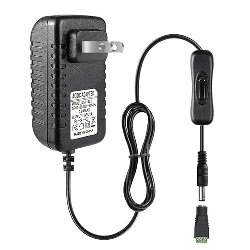 DC 12V Wall Plug LED Adapter with On/Off Switch, 12W/24W/36W Options, US Plug, Black/White Housing, 100–240V AC Input Wall Plug LED Adapter - for LED Strip Lights, CCTV and Electronics