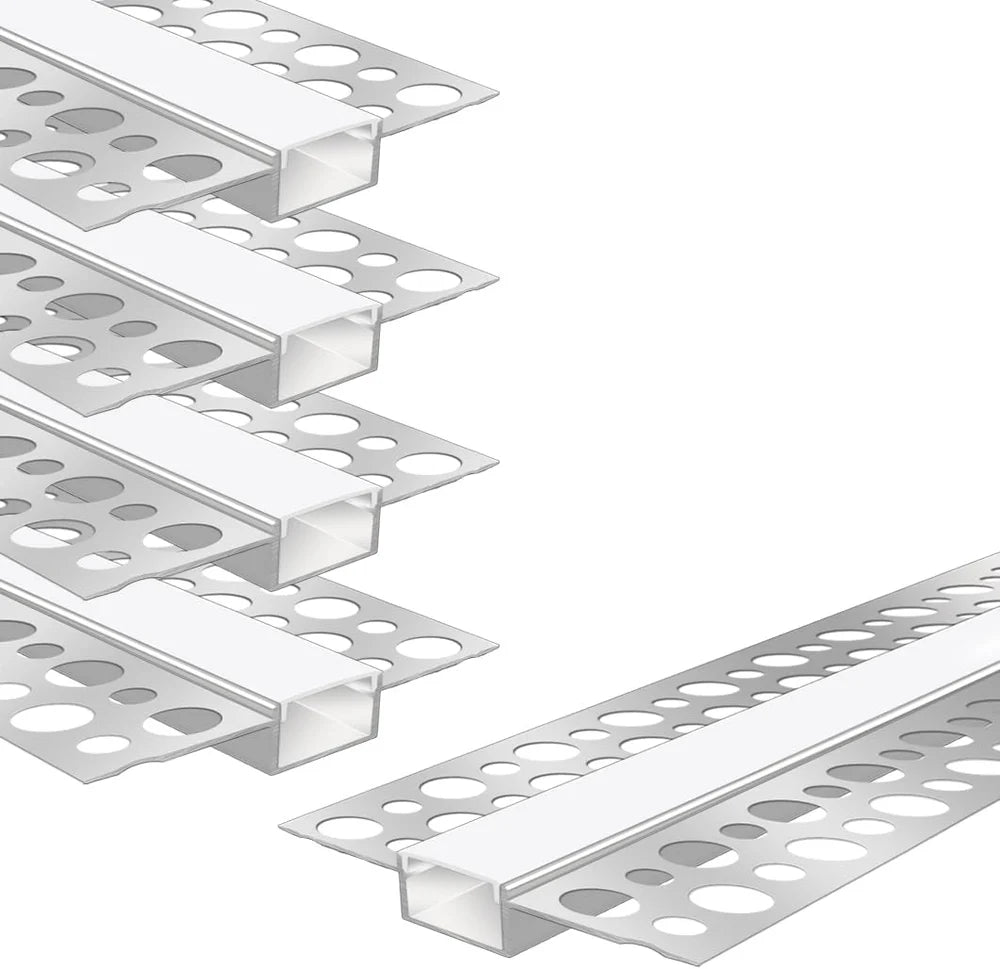 Double-Sided Drywall LED Aluminum Profiles – for 1–20mm LED Strip Plaster-in Recessed Profile | Silver | Milky White Cover | 1m / 2m / 3m | 50 / 100-Pack