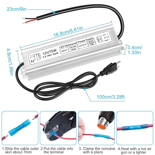 75W Outdoor Waterproof Power Supplies, 12V Output, 90-265V Input, Single Output, Aluminum Housing, Outdoor Lighting Projects, CE/RoHS/FCC Certified, US/UK/EU Plug, 1-Pack / 10-Pack