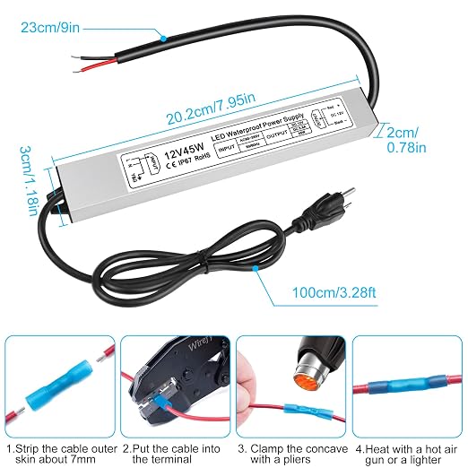 45W Outdoor Waterproof Power Supplies, 12V Output, 90-265V Input, Single Output, Aluminum Housing, Outdoor Lighting Projects, CE/RoHS/FCC Certified, US/UK/EU Plug, 1-Pack / 10-Pack