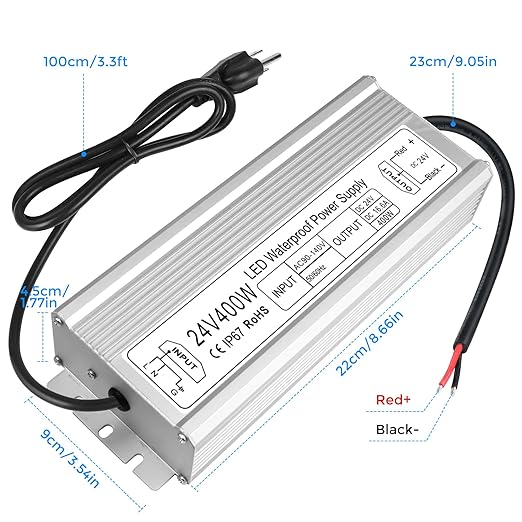 400W Outdoor Waterproof Power Supplies, 24V/36V/48V Output, 90-140V / 175-265V Input, Single Output, Aluminum Housing, Outdoor Lighting Projects, CE/RoHS/FCC Certified, US/UK/EU Plug, 1-Pack / 10-Pack