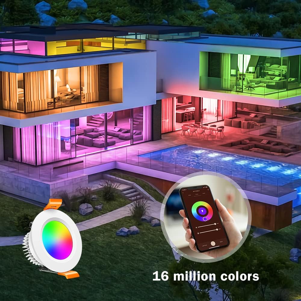 Smart-1W Series WiFi Recessed Lighting | 2Inch 5W | Dimmable RGB & CCT 2700-6500K | 100–240V | White Housing | Compatible with Alexa and Google Home | 50 / 100-Pack