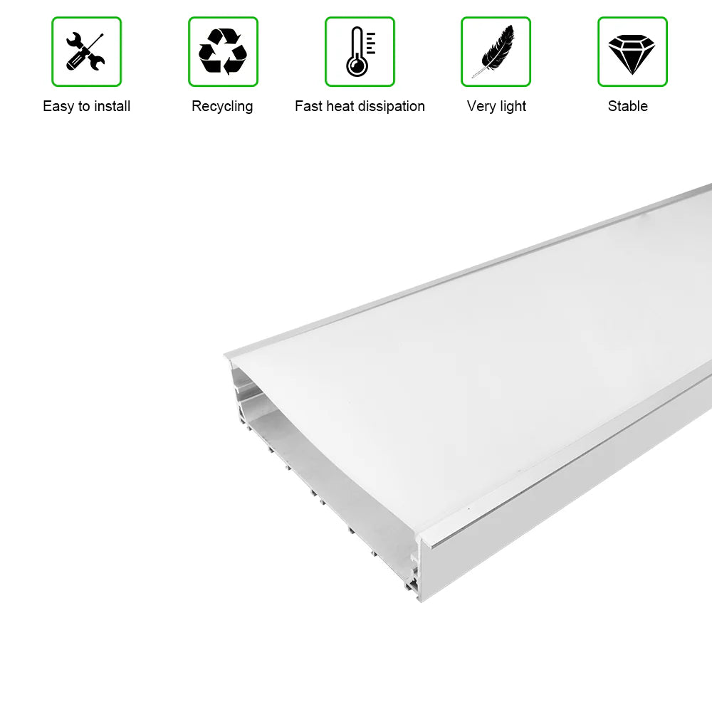 Wide Recessed LED Aluminum Profile Light H20050B – 173mm Inner Width | Silver Housing | Milky White Cover | With Installation Accessories | Flush Mounting Linear Office Lighting | 1m / 2m Length | 10 / 20-Pack
