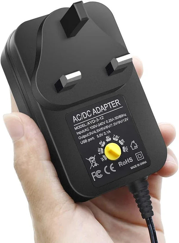 3V-12V 30W Wall Plug LED Adapter, AC 100–240V Input Black Housing with UK Plug Power Supply - for LED Strip Lights, Routers and Electronic Devices