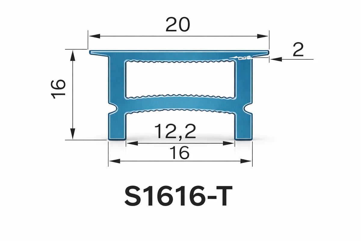 LQ Series S1616-T Black Quick Install LED Neon Profile | Top-Emitting Cover | 16×16mm Top Emitting led neon extrusion profile | Max Strip Width ≤12mm | LED Signage Cove Lighting | 5M/500M