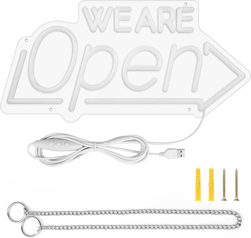 16.1"X 7.8" LED Neon WE ARE Open Sign, Dimmable Open Signs for Business, Bright Blue&Pink&Yellow Neon Open Sign Powered by USB, LED Sign for Coffee Shop Bar Salon Restaurant Pubs
