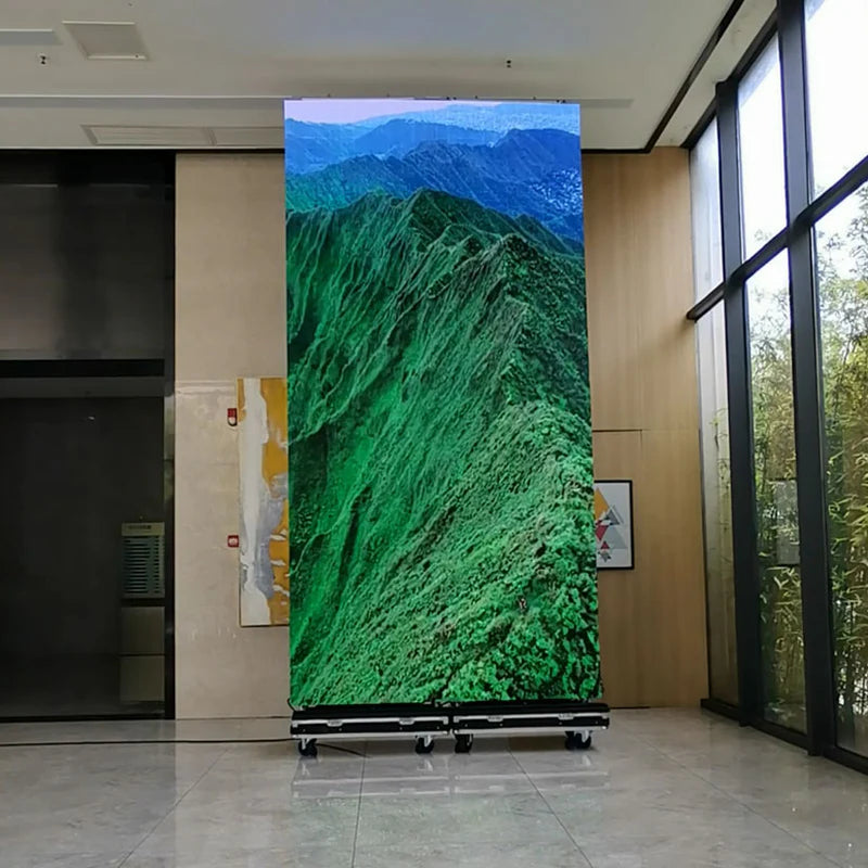 LEP-M Series Foldable & Liftable LED Digital Signage Poster | 1×4m Indoor Kit | P3.9mm | Remote-Controlled Rolling Case Display