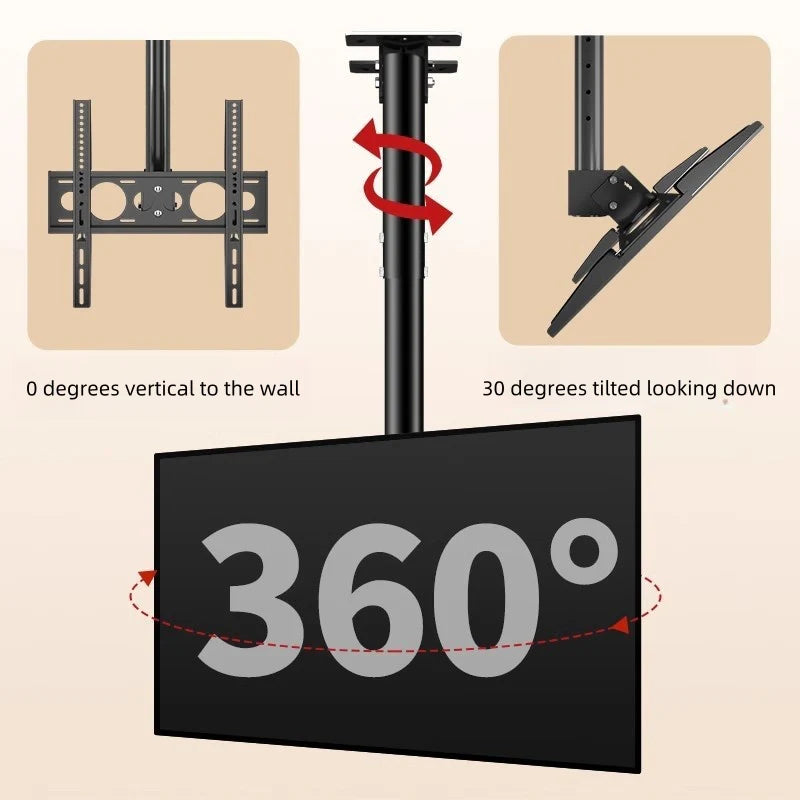 42-85 inch Dual Back to Back LCD Screen Hanger LCD TV Ceiling Hanger 360 Degree Rotation Wall-mounted LCD Monitor Stand