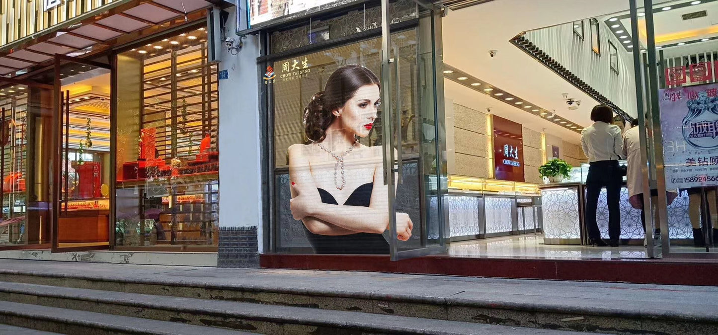 aClear Series Transparent LED Display Screen P3.91/7.81mm Pixel 1500nits/3500nits/5500nits in 1000x1000mm Aluminum Indoor Type for Glass/Window Display