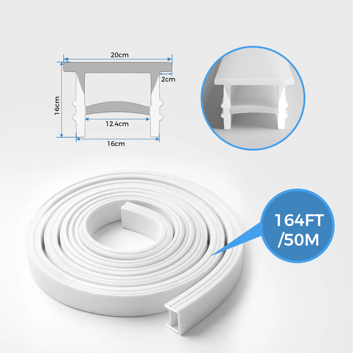 LQ Series S1616 Quick Install LED Neon Profile | Flat-Top Diffuser | 16×16mm Top Emitting flexible led neon profile | Max Strip Width ≤12mm | Cove Retail Lighting | 5M/500M