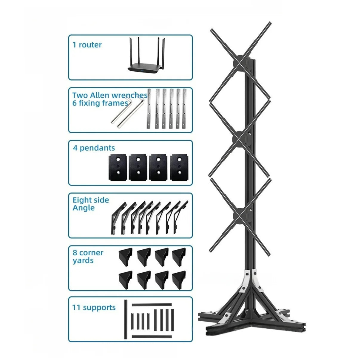 Custom Multi-Fan Display Structure | 3D Hologram LED Display | Multi Fan Display | 1×3 / 2×3 / 3×3 Display Configurations | Compatible with Hologram Fans up to 100cm | Modular Steel Frame