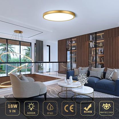 AC 110–130V Gold Round Flush Mount LED Ceiling Light – 18 / 24 / 32 Inch – 3000K / 4500K / 5000K / 6500K – for Residential & Commercial Lighting – Local Stock (US)
