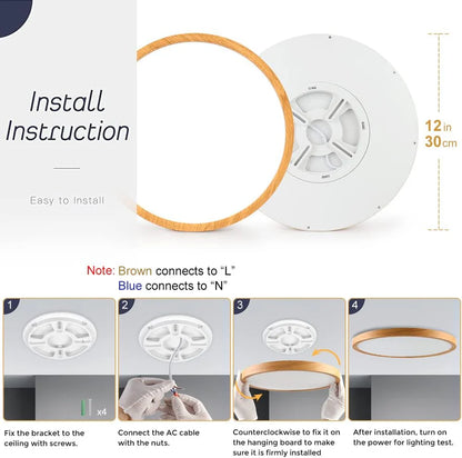 AC 220–240V Wood Grain Round Flush Mount LED Ceiling Light – 12 Inch – 3000K / 4500K / 5000K / 6500K – for Residential & Commercial Lighting – Local Stock (UK/DE)
