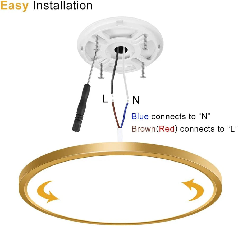 AC 110–130V Gold Round Flush Mount LED Ceiling Light – 18 / 24 / 32 Inch – 3000K / 4500K / 5000K / 6500K – for Residential & Commercial Lighting – Local Stock (US)