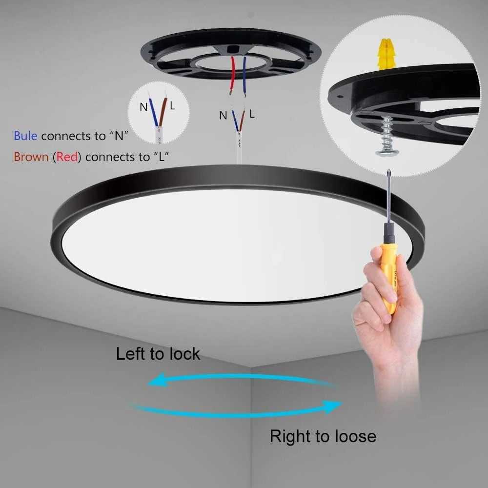 AC 220–240V Black Round Flush Mount LED Ceiling Light – 7 / 9 / 12 / 15.7 Inch – 3000K / 4500K / 5000K / 6500K – for Residential & Commercial Lighting – Local Stock (UK)
