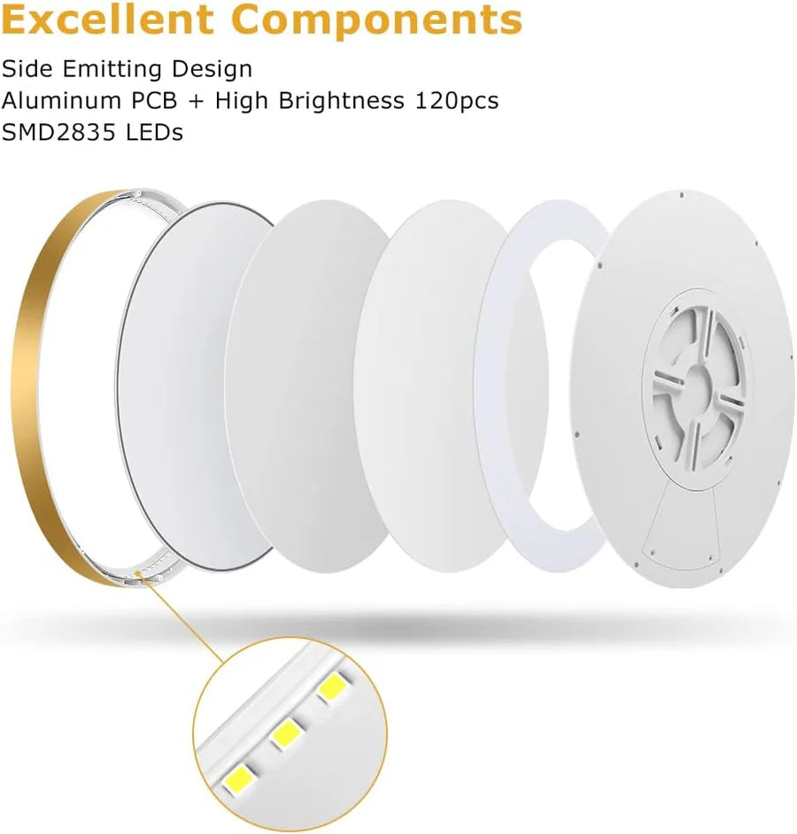 AC 110–130V Gold Round Flush Mount LED Ceiling Light – 18 / 24 / 32 Inch – 3000K / 4500K / 5000K / 6500K – for Residential & Commercial Lighting – Local Stock (US)