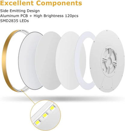 AC 110–130V Gold Round Flush Mount LED Ceiling Light – 18 / 24 / 32 Inch – 3000K / 4500K / 5000K / 6500K – for Residential & Commercial Lighting – Local Stock (US)