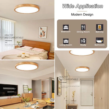 AC 220–240V Wood Grain Round Flush Mount LED Ceiling Light – 12 Inch – 3000K / 4500K / 5000K / 6500K – for Residential & Commercial Lighting – Local Stock (UK/DE)