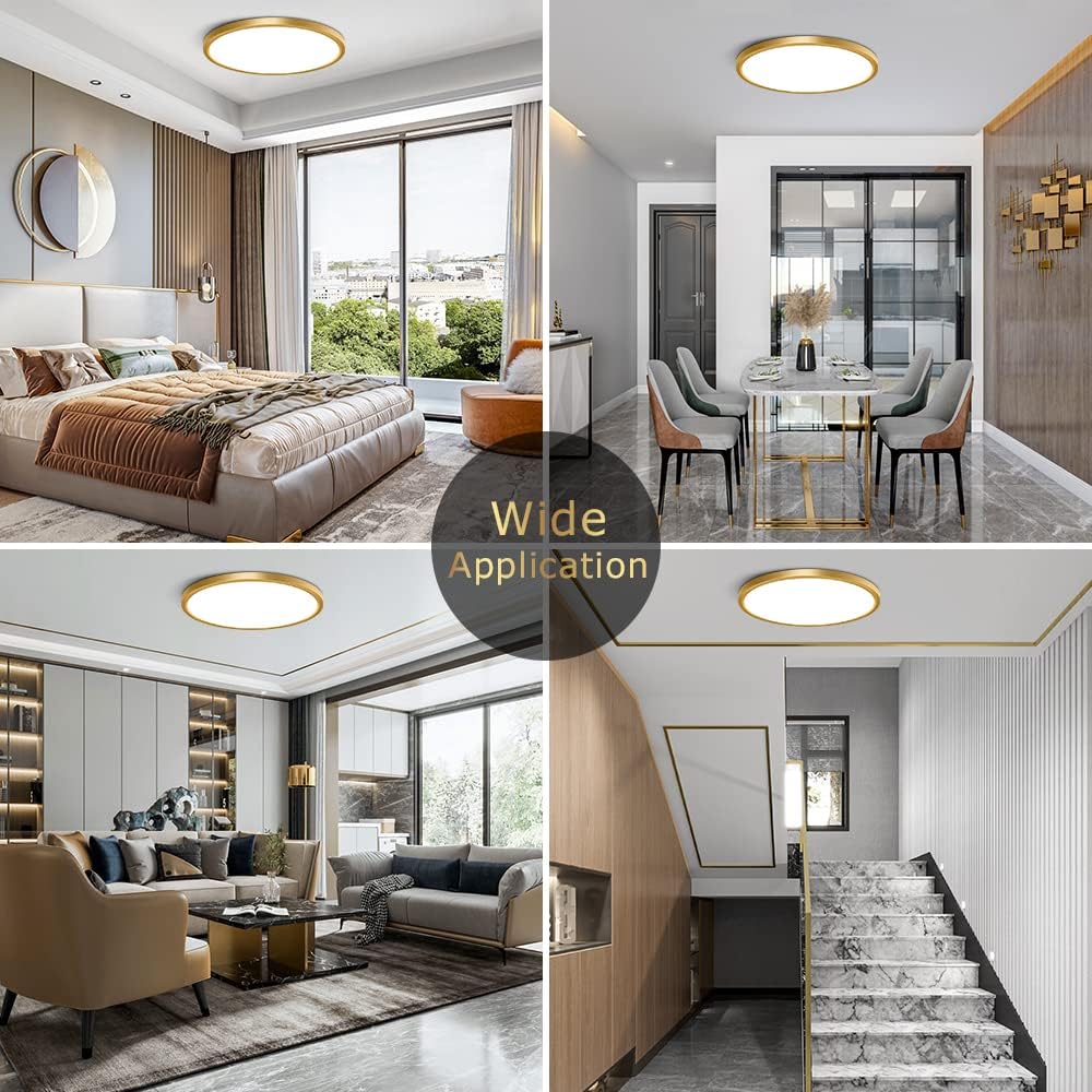 AC 110–130V Gold Round Flush Mount LED Ceiling Light – 18 / 24 / 32 Inch – 3000K / 4500K / 5000K / 6500K – for Residential & Commercial Lighting – Local Stock (US)
