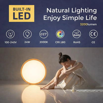AC 220–240V Wood Grain Round Flush Mount LED Ceiling Light – 12 Inch – 3000K / 4500K / 5000K / 6500K – for Residential & Commercial Lighting – Local Stock (UK/DE)