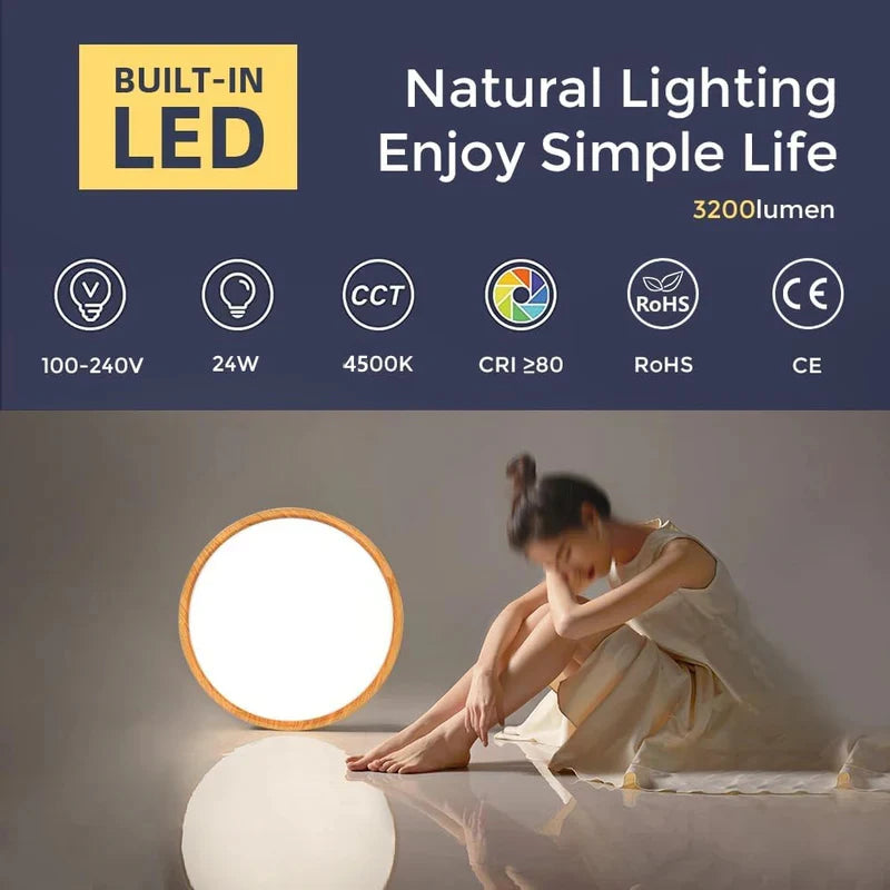 AC 220–240V Wood Grain Round Flush Mount LED Ceiling Light – 12 Inch – 3000K / 4500K / 5000K / 6500K – for Residential & Commercial Lighting – Local Stock (UK/DE)