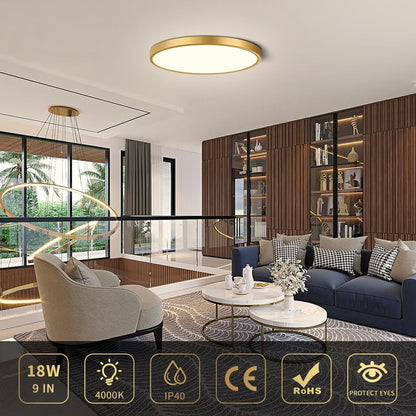 AC 110–130V Gold Round Flush Mount LED Ceiling Light – 18 / 24 / 32 Inch – 3000K / 4500K / 5000K / 6500K – for Residential & Commercial Lighting – Local Stock (US)