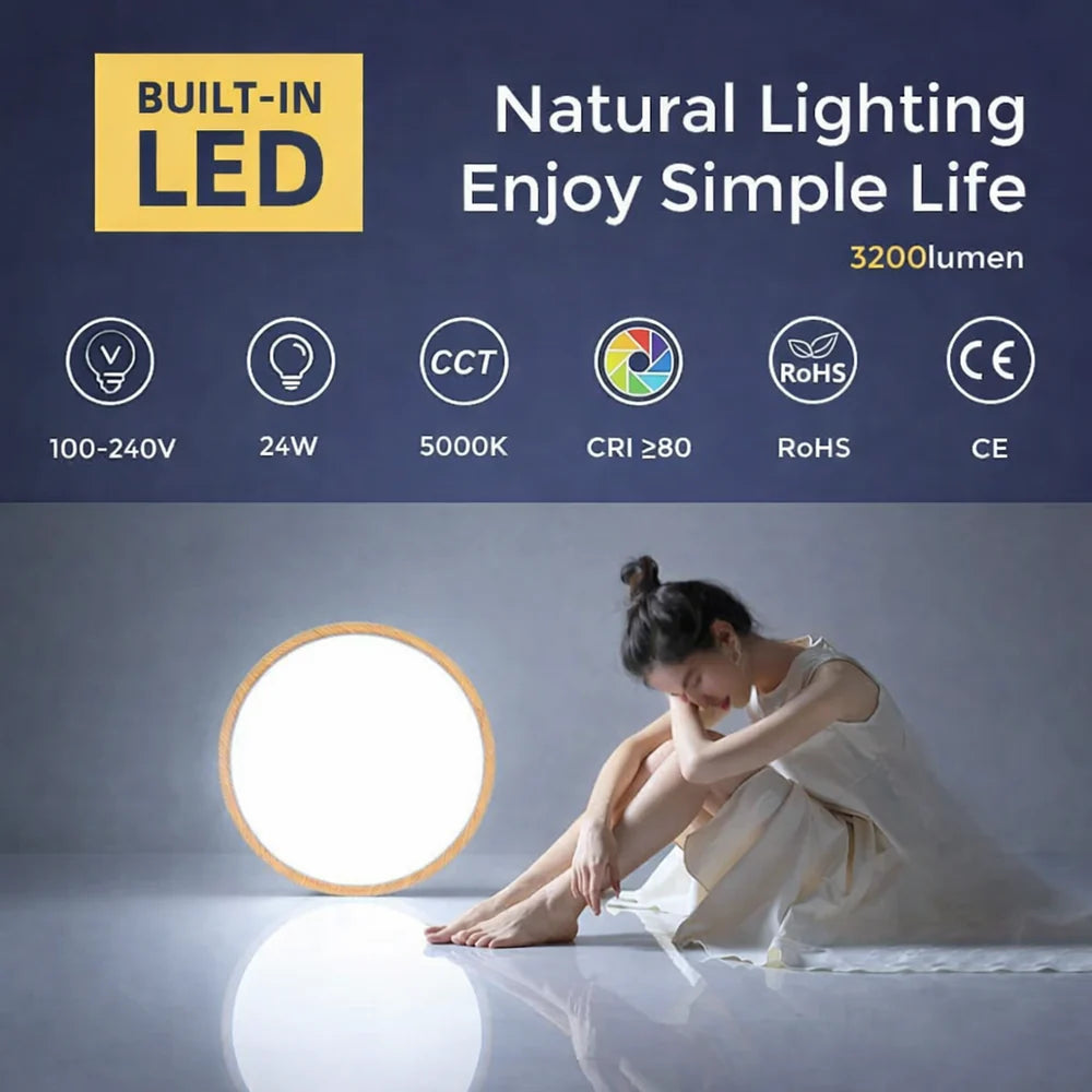 AC 220–240V Wood Grain Round Flush Mount LED Ceiling Light – 12 Inch – 3000K / 4500K / 5000K / 6500K – for Residential & Commercial Lighting – Local Stock (UK/DE)