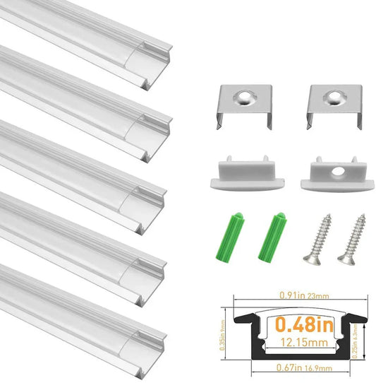 U Shape LED Channel - U01-A 12mm | Silver / Black Aluminum Profile | Milky White Cover | Heavy-Duty LED Mounting Track – 1m / 2m / 3m | 50 / 100-Pack