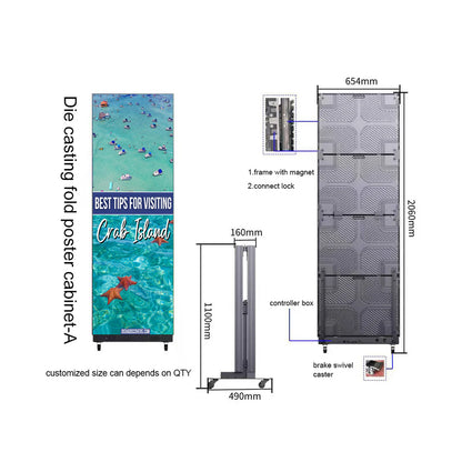 LEP-F Series Foldable LED Digital Signage Poster | GOB Surface + Magnetic Frame Design | 640×1920mm | P2.5 / P1.86 / P1.53 / P1.25 | Available in 1 set / 2 set Pack Options