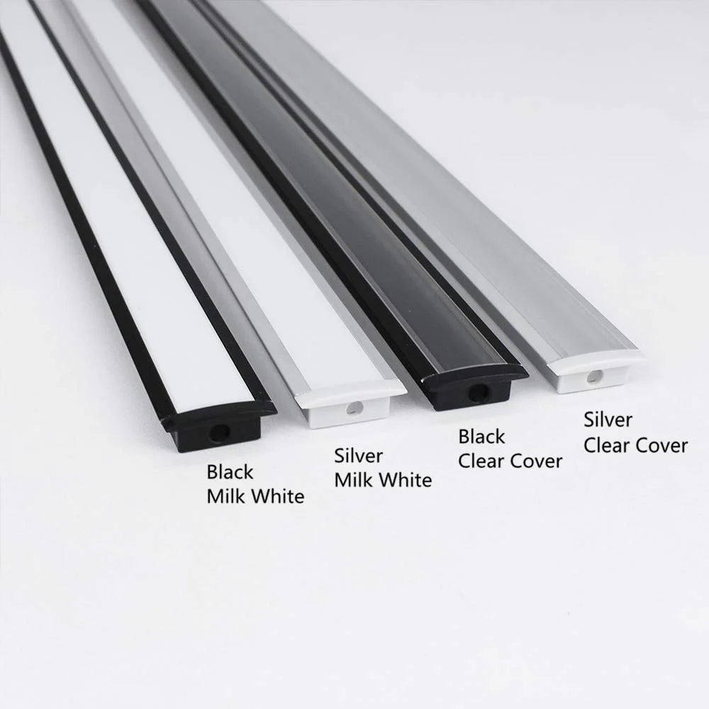 U Shape LED Channel - U01-A 12mm | Silver / Black Aluminum Profile | Milky White Cover | Heavy-Duty LED Mounting Track – 1m / 2m / 3m | 50 / 100-Pack