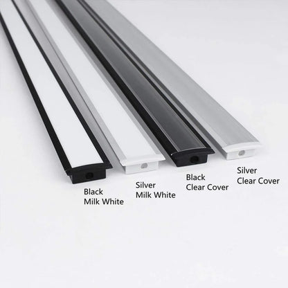 U Shape LED Channel - U01-A 12mm | Silver / Black Aluminum Profile | Milky White Cover | Heavy-Duty LED Mounting Track – 1m / 2m / 3m | 50 / 100-Pack