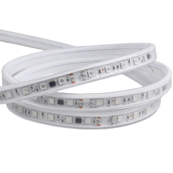 SMD5050 RGB Dream Color High Voltage LED Neon Strip Light – 7x15.5mm | 12W/M | 60 LEDs/M | AC110-240V | Remote & APP Controller | IP67 Waterproof RGBIC Chasing Neon Light Kit for Indoor & Outdoor Accent & Decorative Lighting | 50/100M