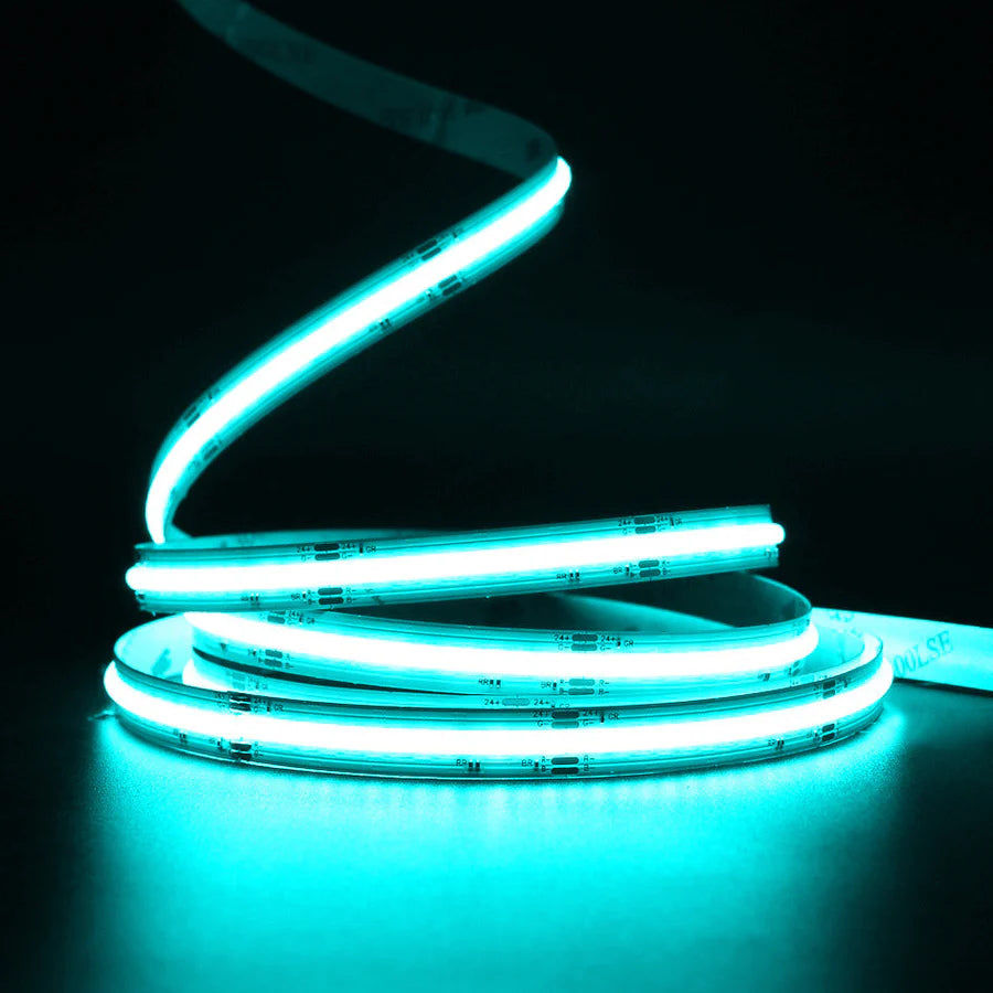 RGB Color Changing FCOB LED Strip Light | 5m (16.4ft) Roll | 576 / 840 LEDs per Meter | 12W / 18W | 12V / 24V | 10mm Wide | Dimmable Indoor IP20 | Flexible LED Ribbon (Strip or Complete Kit)