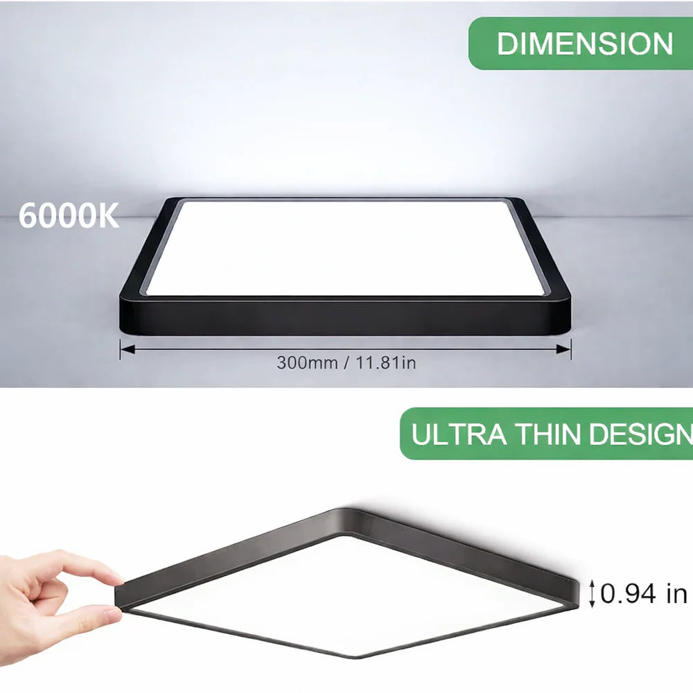 AC 110–130V Black Square Flush Mount LED Ceiling Light – 9 / 12 / 15.7 Inch – 3000K / 4500K / 5000K / 6500K – for Residential & Commercial Lighting – Local Stock (US)