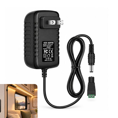 DC 24V Wall Plug LED Adapter 24W, AC 100–240V Input 24V Wall Plug LED Adapter with UK Plug, Black Housing - for LED Strip Lights and Electronic Devices