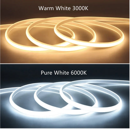 AC110V / 220V COB Flexible LED Strip Light - US / EU Plug | Inline Power Switch | 3000K / 6500K | IP65 Waterproof | Spotless High Brightness | for Cabinets, Kitchen & Office Lighting | 50/500M