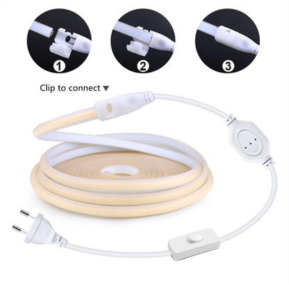 AC110V / 220V COB Flexible LED Strip Light - US / EU Plug | Inline Power Switch | 3000K / 6500K | IP65 Waterproof | Spotless High Brightness | for Cabinets, Kitchen & Office Lighting | 50/500M
