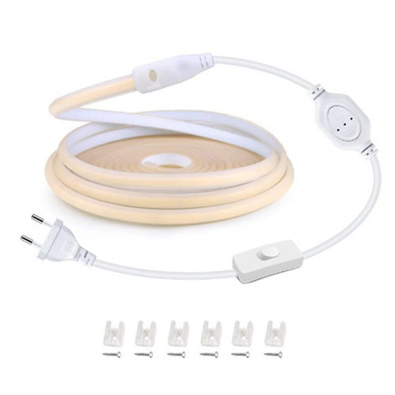 AC110V / 220V COB Flexible LED Strip Light - US / EU Plug | Inline Power Switch | 3000K / 6500K | IP65 Waterproof | Spotless High Brightness | for Cabinets, Kitchen & Office Lighting | 50/500M