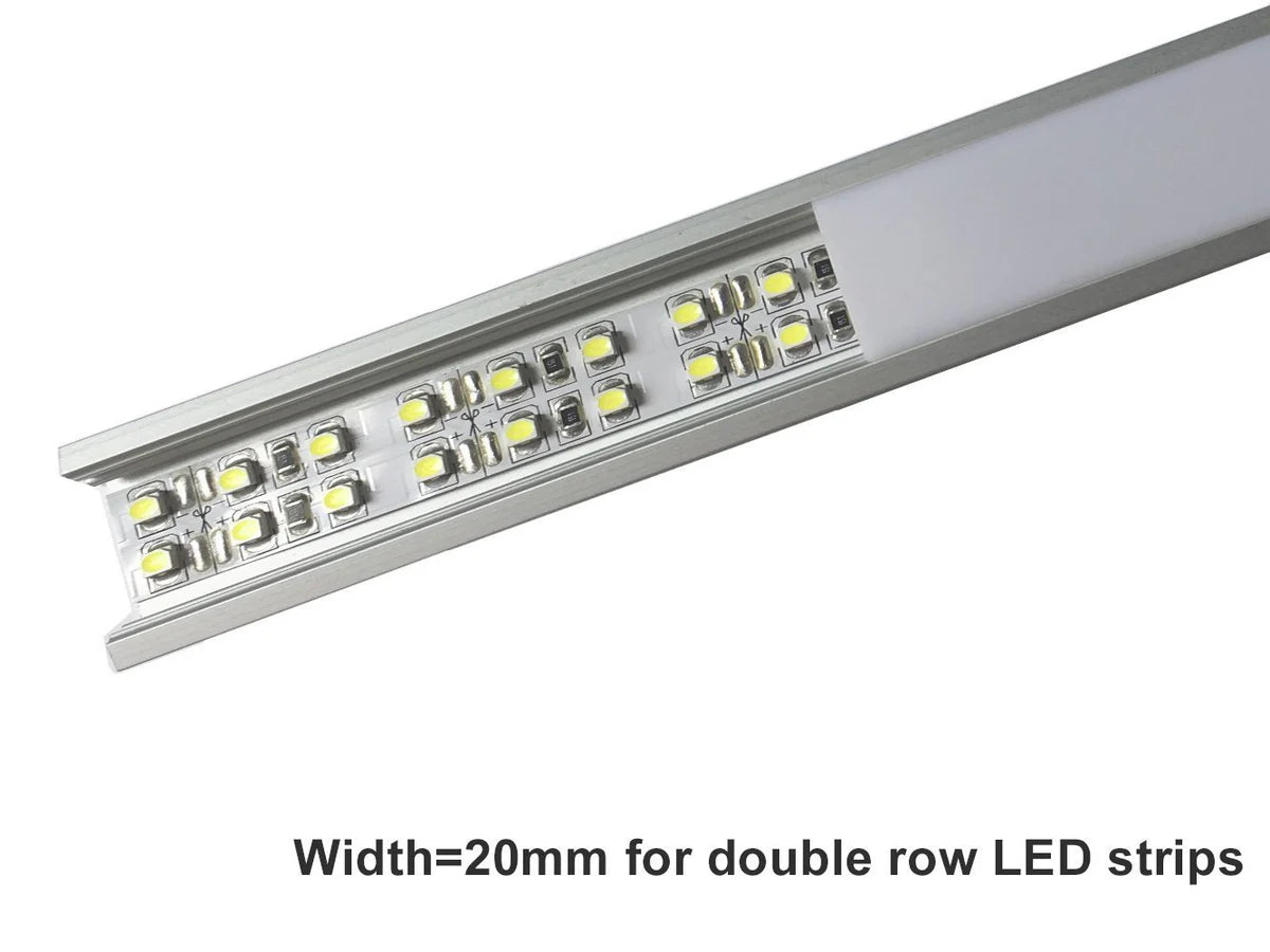 U Shape LED Channel - U03-A 20mm Silver / Black Aluminum Profile | Milky White Cover | Heavy-Duty LED Mounting Track – 1m / 2m / 3m | 50 / 100-Pack