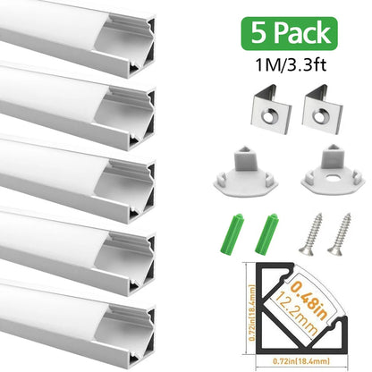 V Shape LED Channel - V03-A 12mm Silver / Black Aluminum Profile | Milky White Cover | Standard LED Mounting Channel – 1m / 2m / 3m | 50 / 100-Pack