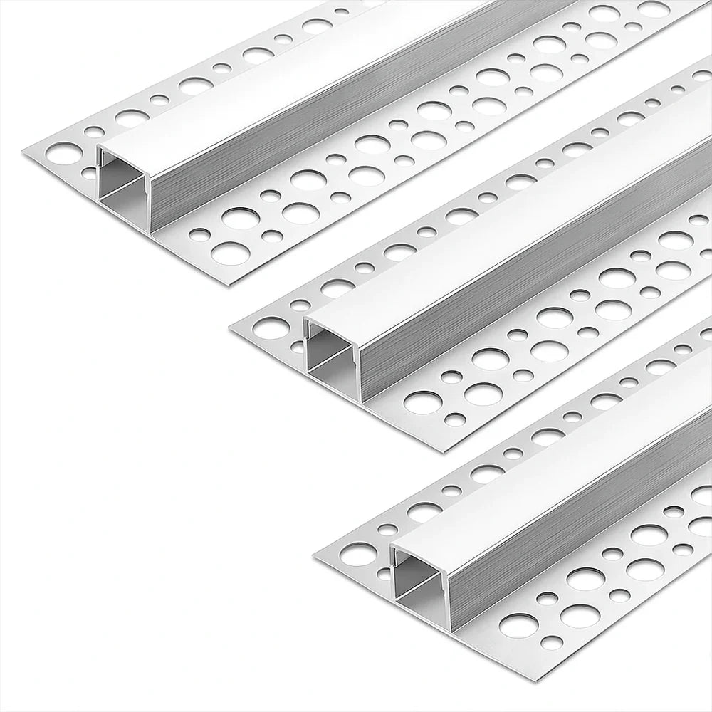 Double-Sided Drywall LED Aluminum Profiles – for 1–12mm LED Strip Plaster-in Recessed Profile | Silver | Milky White Cover | 1m / 2m / 3m | 50 / 100-Pack