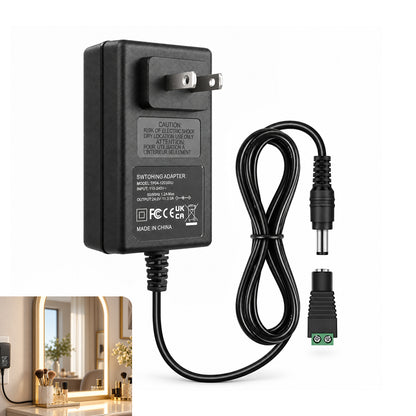 DC 24V Wall Plug LED Adapter 48W/72W, AC 100–240V Input Switching Wall Plug LED Adapter with US Plug, Black Housing - for LED Strip Lights and Electronics