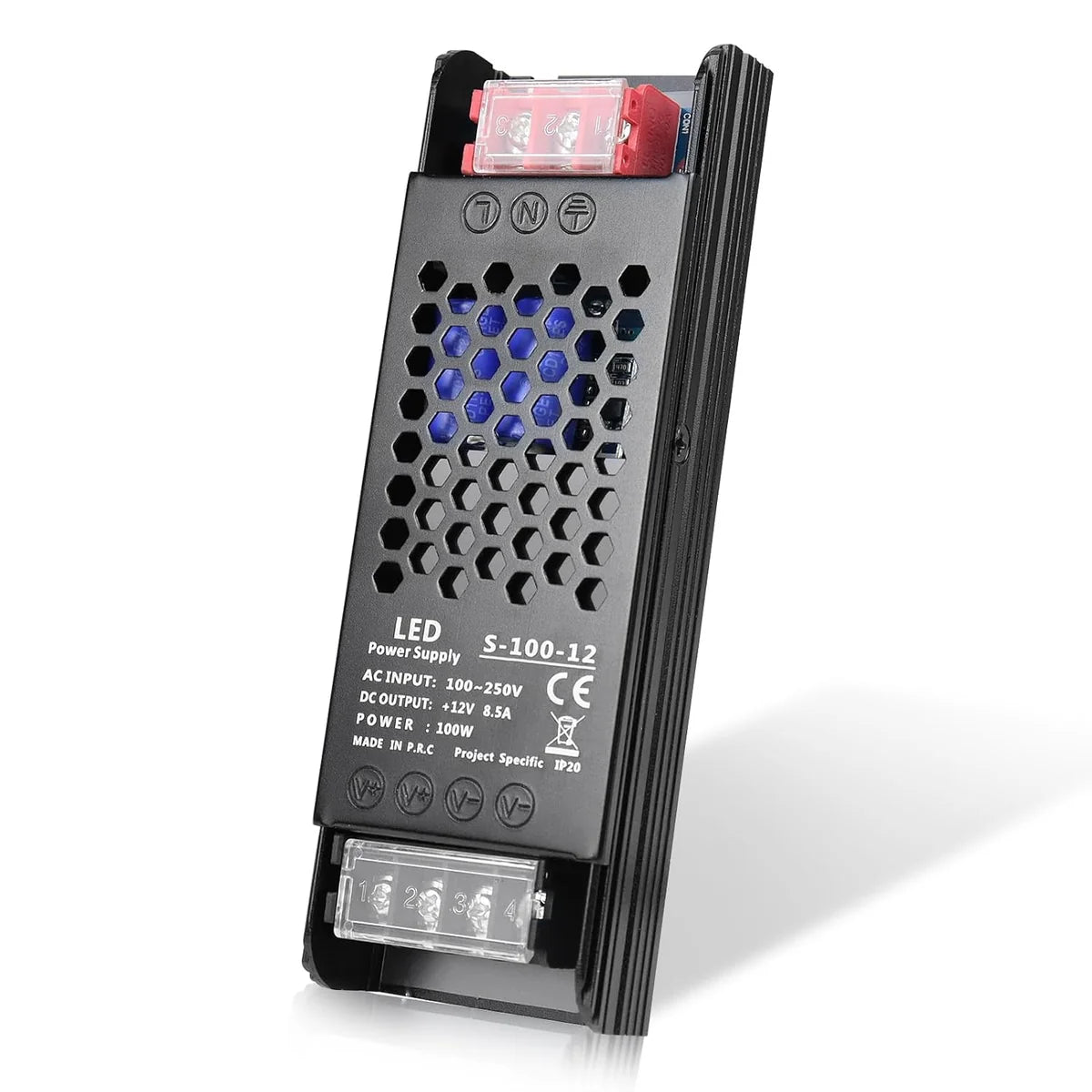 DC 12V/24V 36W–200W Slim Black Industrial Switching Power Supplies, AC 110–250V Input, Narrow Type LED Driver Transformer, Compact Metal Housing, CE/FCC/RoHS Certified