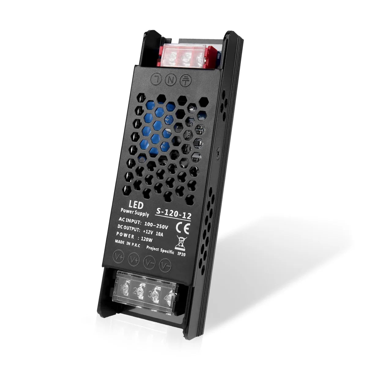 DC 12V/24V 36W–200W Slim Black Industrial Switching Power Supplies, AC 110–250V Input, Narrow Type LED Driver Transformer, Compact Metal Housing, CE/FCC/RoHS Certified