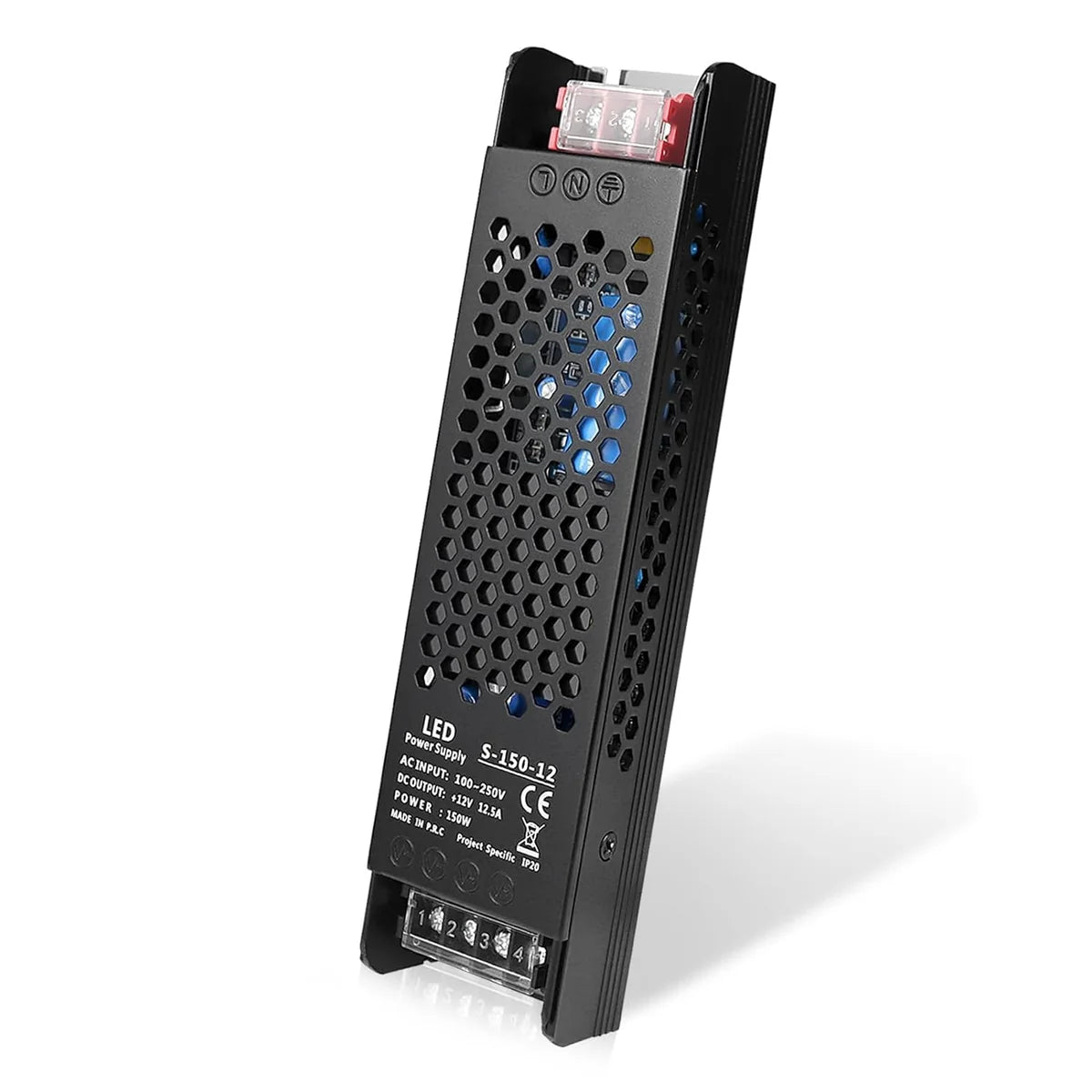 DC 12V/24V 36W–200W Slim Black Industrial Switching Power Supplies, AC 110–250V Input, Narrow Type LED Driver Transformer, Compact Metal Housing, CE/FCC/RoHS Certified