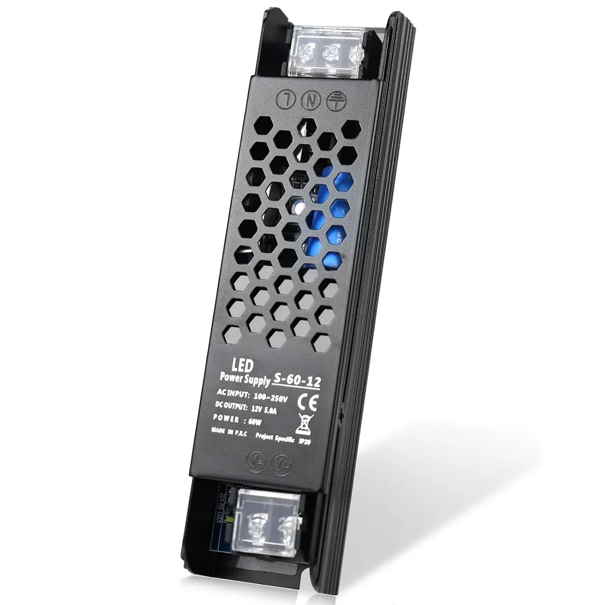 DC 12V/24V 36W–200W Slim Black Industrial Switching Power Supplies, AC 110–250V Input, Narrow Type LED Driver Transformer, Compact Metal Housing, CE/FCC/RoHS Certified