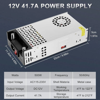 Upgrade 12V DC Industrial Switching Power Supplies 360W–720W (30A–60A), AC 110/240V Input Converter & Transformer, Cooling Fan Design, LED Driver Adapter for Strip Lights, 3D Printer, Radio — US/UK/EU Plug Options, CE/FCC/RoHS Certified
