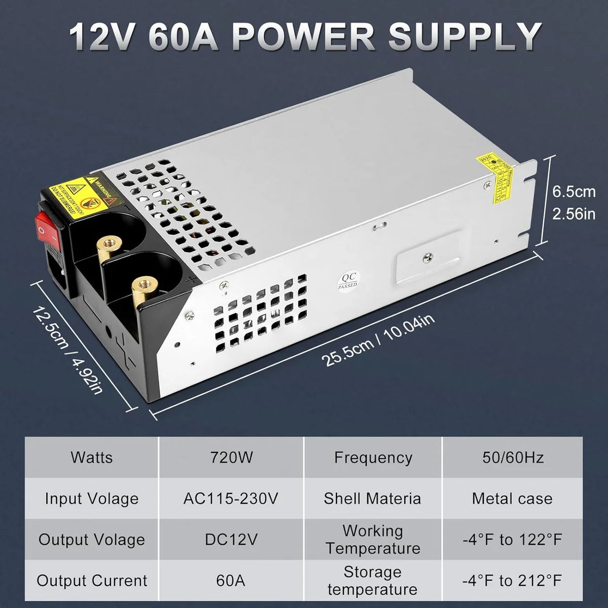 Upgrade 12V DC Industrial Switching Power Supplies 360W–720W (30A–60A), AC 110/240V Input Converter & Transformer, Cooling Fan Design, LED Driver Adapter for Strip Lights, 3D Printer, Radio — US/UK/EU Plug Options, CE/FCC/RoHS Certified